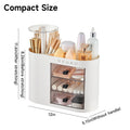 Cosmetic organizer with drawers, suitable for dressing tables, 4-slot brush holder, one-button opening.