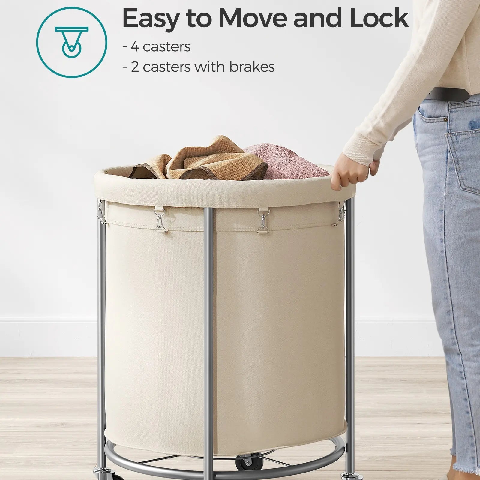 Wheeled laundry baskets, rolling laundry baskets, round laundry carts